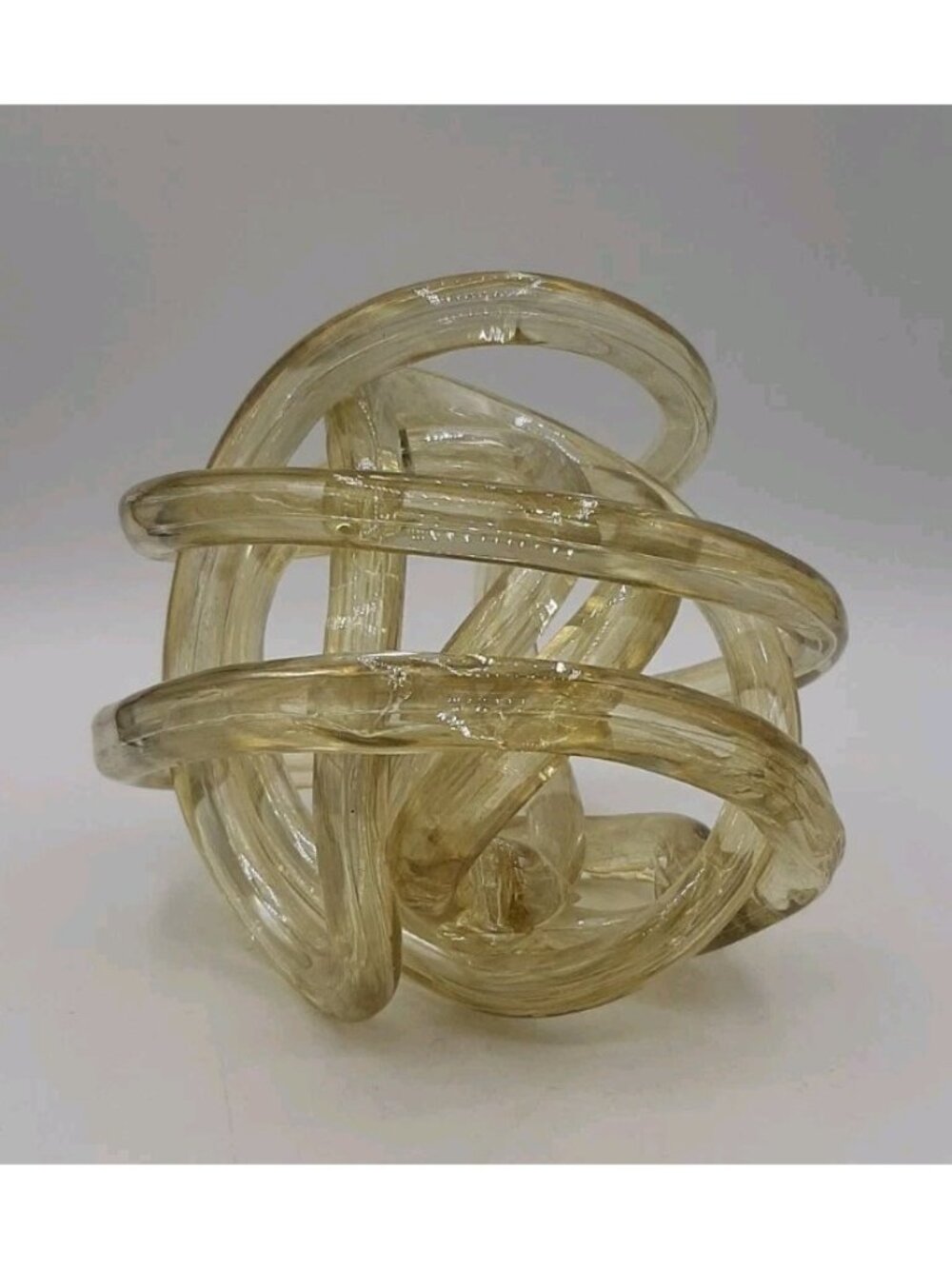 Vintage Large Hand Blown Art Glass Infinity Knot Slight Irridescent 6 In Tall